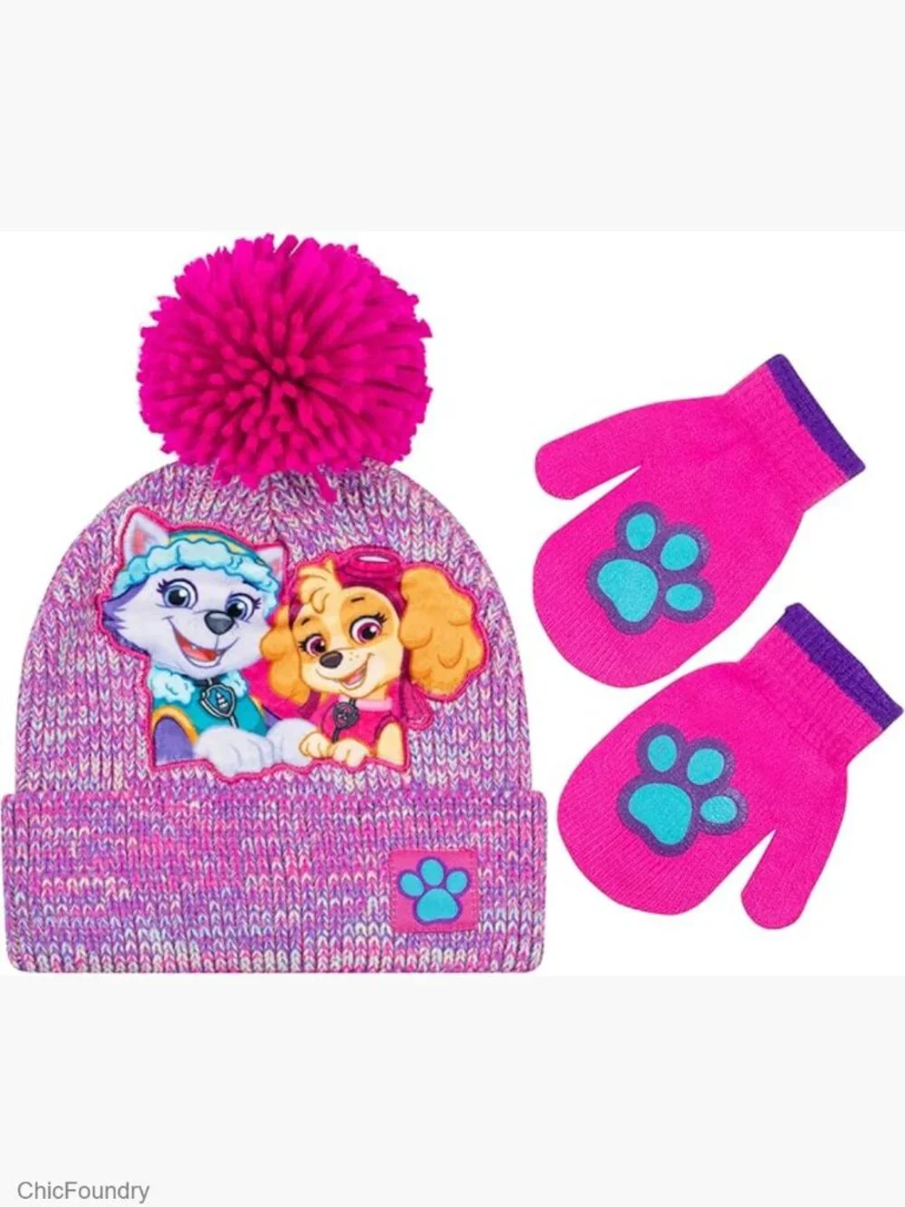 Paw Patrol Toddler Girls Beanie and Mittens Set Winter Hat Cold Weather Gear